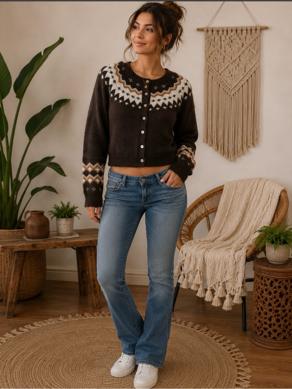 Willow and Wind Nordic Yoke Cropped Cardigan Sweater